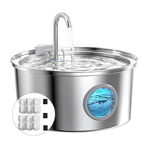 Stainless Steel Cat Water Fountain – 74oz/2.2L Quiet Pet Water Dispenser with 6 Filters & 3 Sponges for Cats, Kittens, and Small Dogs