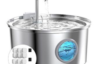 Stainless Steel Cat Water Fountain – 74oz/2.2L Quiet Pet Water Dispenser with 6 Filters & 3 Sponges for Cats, Kittens, and Small Dogs