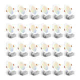 Amico 24-Pack 6 Inch Ultra-Thin LED Recessed Ceiling Lights – 5CCT Dimmable Canless Downlights with Junction Box